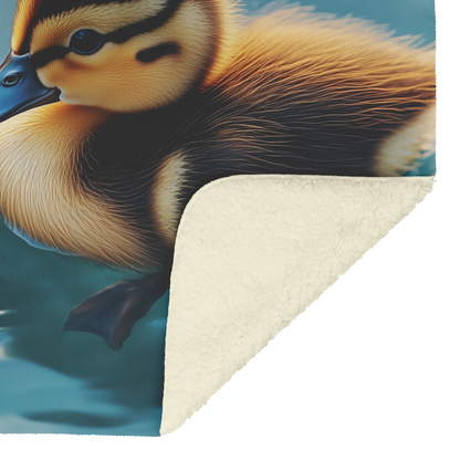 Two Baby Ducks Floating in Heart Shaped Pond Fluffy Feathers Blue Eyes Pastel Love Tones Photorealistic High Resolution Sherpa Fleece Blanket