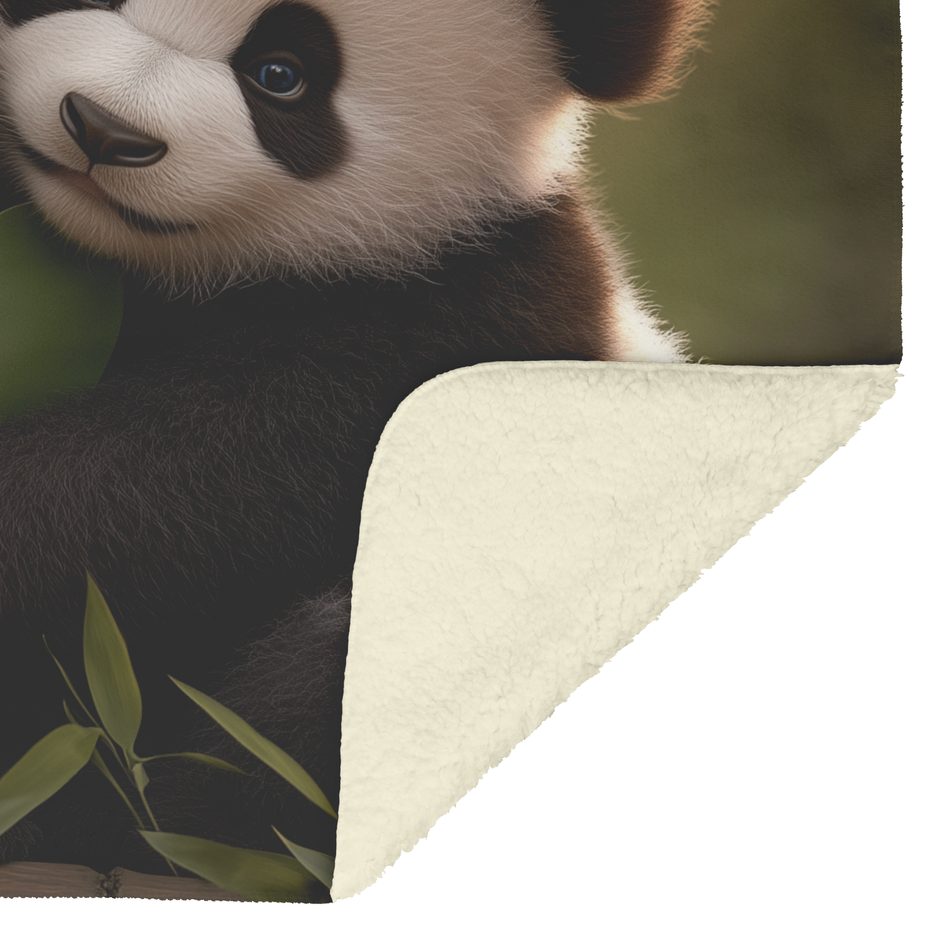 Two Baby Pandas Hugging Holding Heart Shaped Bamboo Leaf Fluffy Fur Blue Eyes Photorealistic High Resolution Sherpa Fleece Blanket