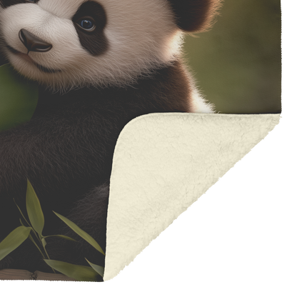 Two Baby Pandas Hugging Holding Heart Shaped Bamboo Leaf Fluffy Fur Blue Eyes Photorealistic High Resolution Sherpa Fleece Blanket