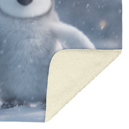 Two Baby Penguins Holding Flippers Heart Shaped Snowflakes Falling Blue Eyes Cozy Winter Love Photorealistic High Resolution Sherpa Fleece Blanket
