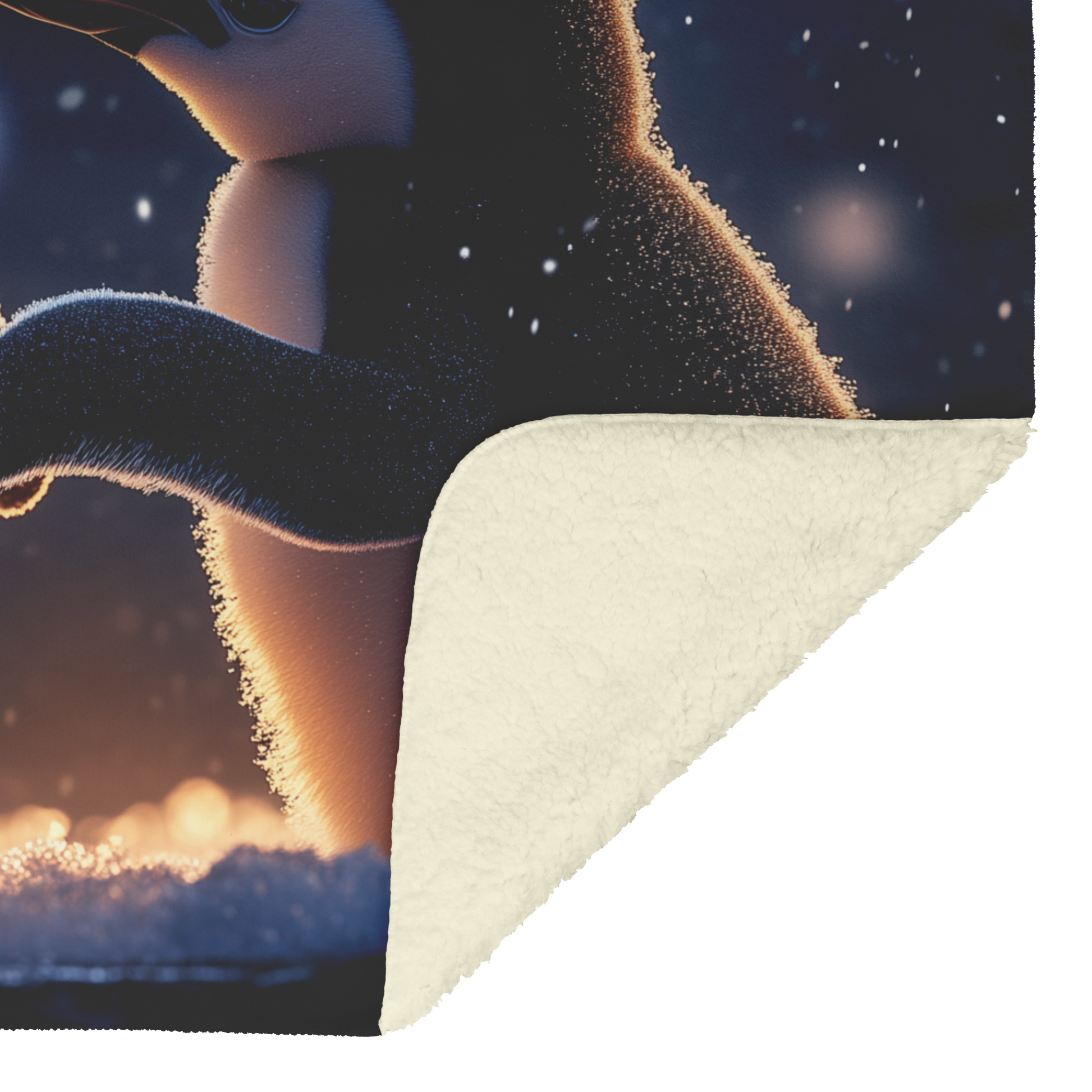 Two Baby Penguins Holding Flippers Heart Shaped Snowflakes Falling Blue Eyes Cozy Winter Love Photorealistic High Resolution Sherpa Fleece Blanket