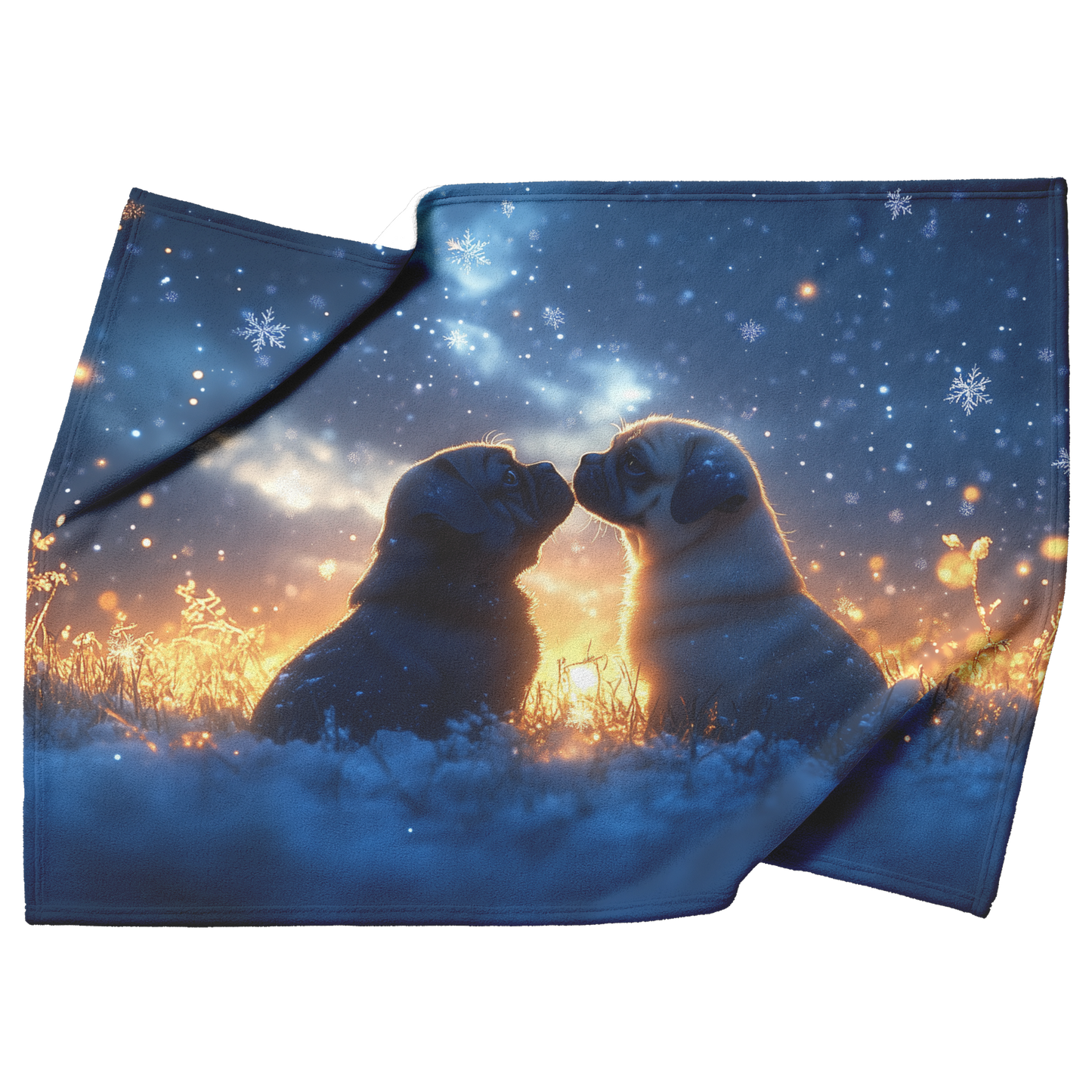 Two_Pugs_Playing_in_Glowing_Snowy_Meadow_H_Blanket_Top_Bottom_Folds_Mockup.png