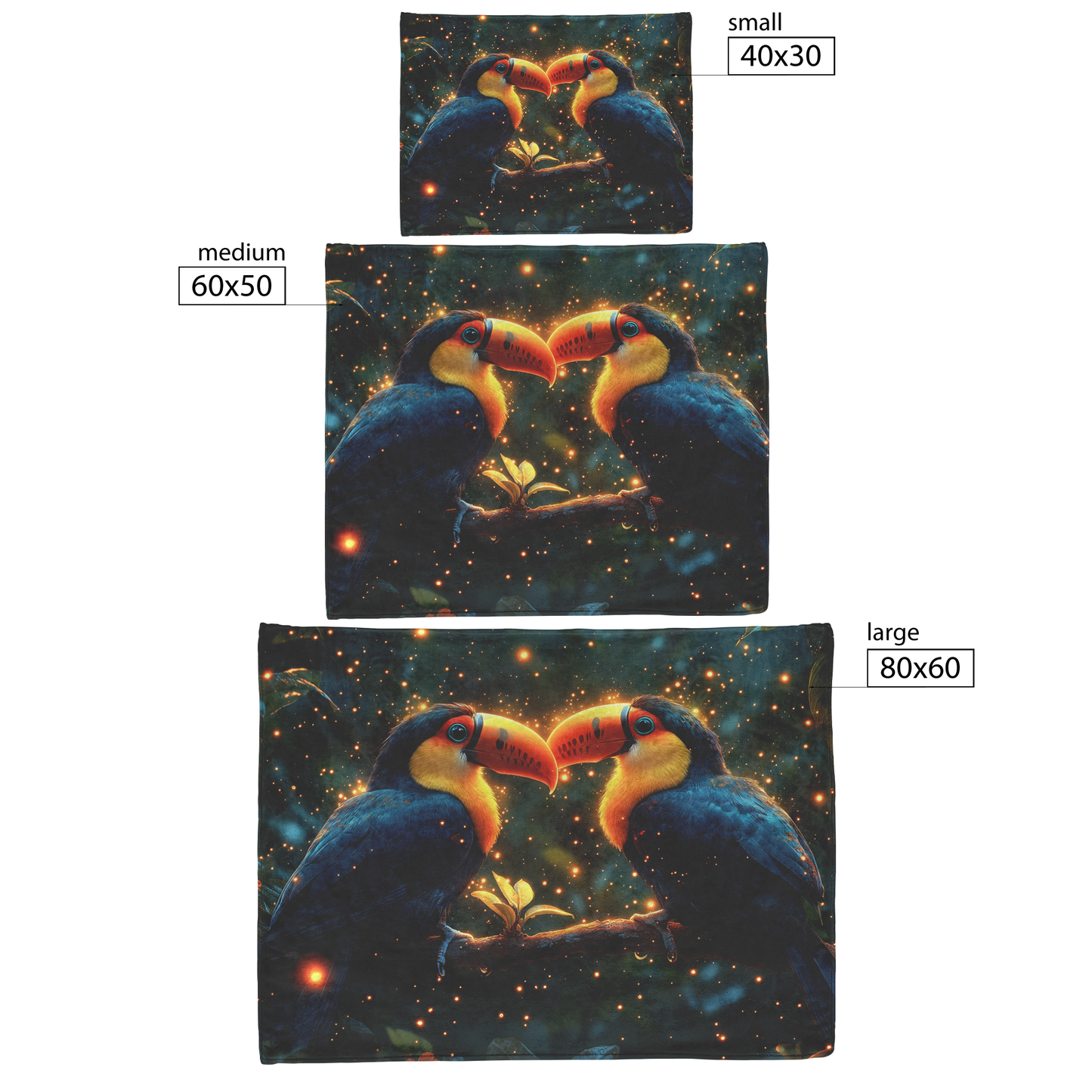 Two_Toucans_on_Glowing_Branches_with_Lus_H_Blanket_Size_Options_Mockup.png