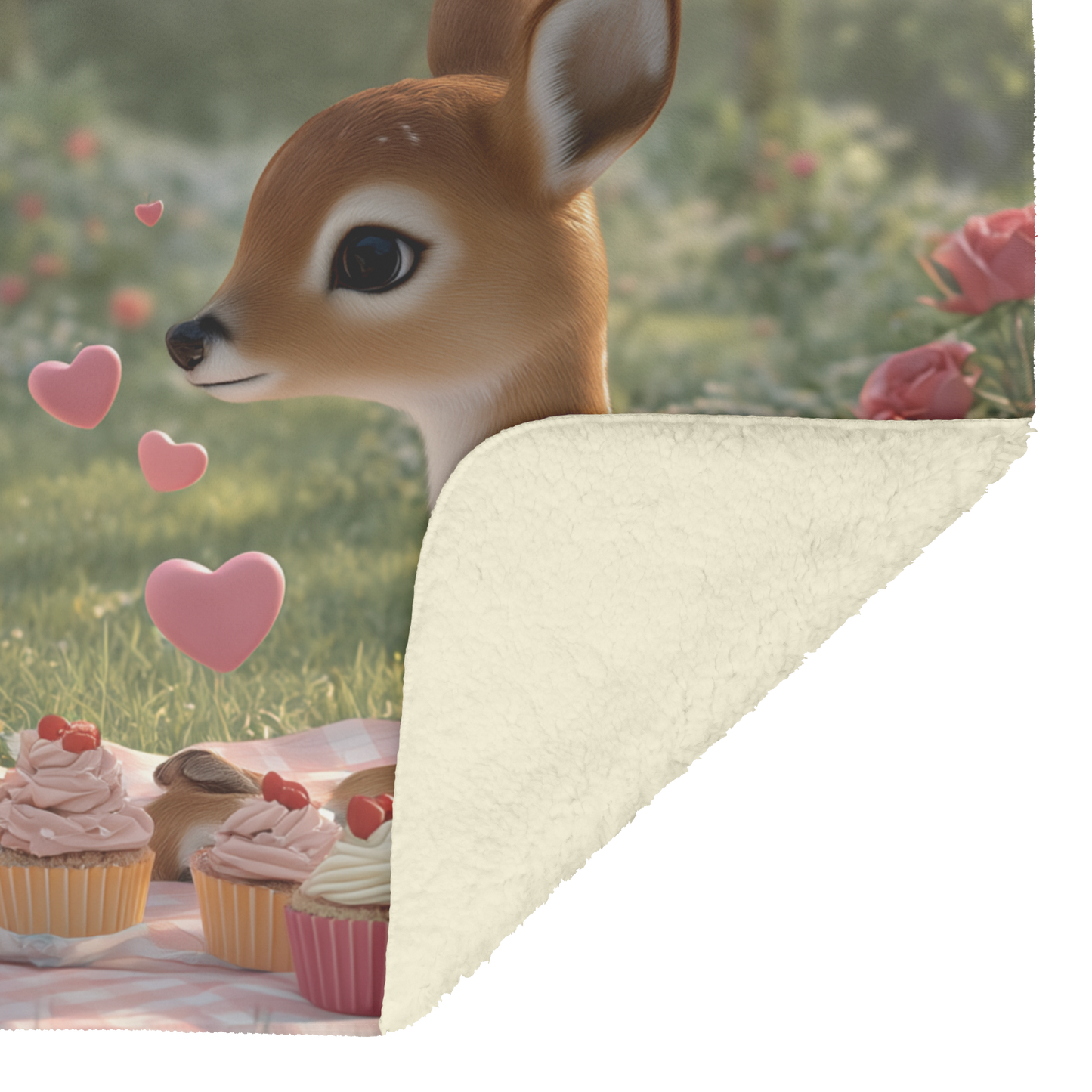 Valentine Picnic with Animals Sharing Cupcakes and Gifts Sherpa Fleece Throw Blanket Cute Cozy Design Loving Valentines Day Gift