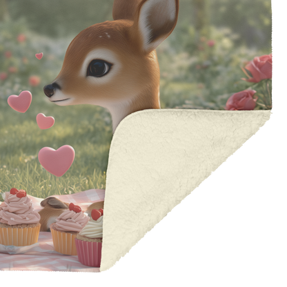 Valentine Picnic with Animals Sharing Cupcakes and Gifts Sherpa Fleece Throw Blanket Cute Cozy Design Loving Valentines Day Gift