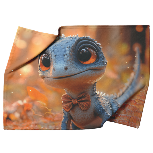 Velociraptor_Wearing_Tiny_Bow_Tie_Surrou_H_Blanket_Top_Bottom_Folds_Mockup.png