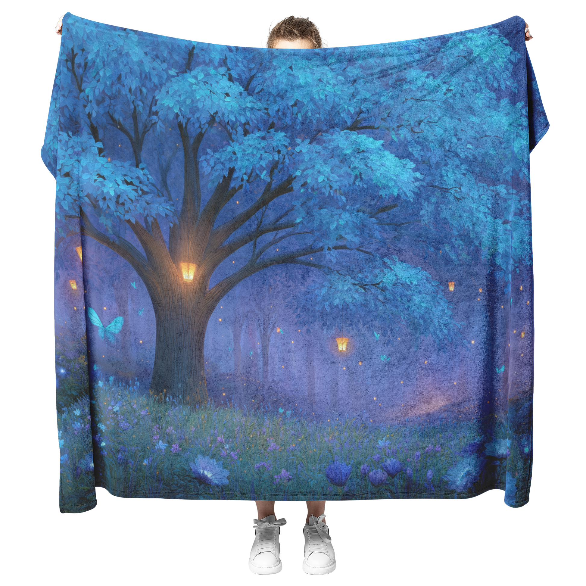 Whimsical_Tree_Of_Life_With_Blue_Glowing_H_Blanket_Model_Mockup.png