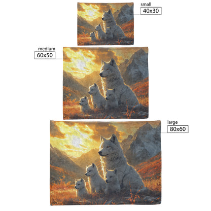 White Wolf Family Cozy Fleece Sherpa Blanket Serenity of the Wild, Embrace the Beauty of Nature - Awakening Righteousness