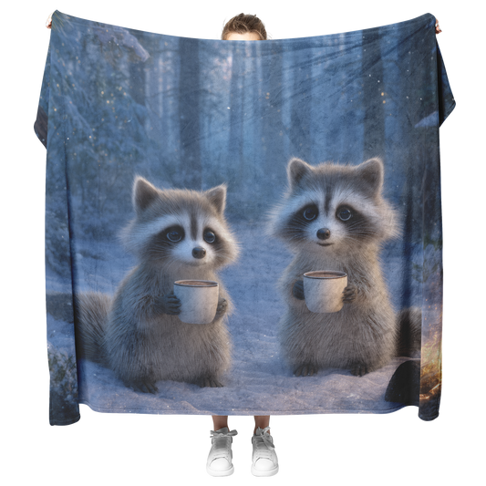 Woodland_Creatures_With_Blue_Eyes_Sippin_H_Blanket_Model_Mockup.png
