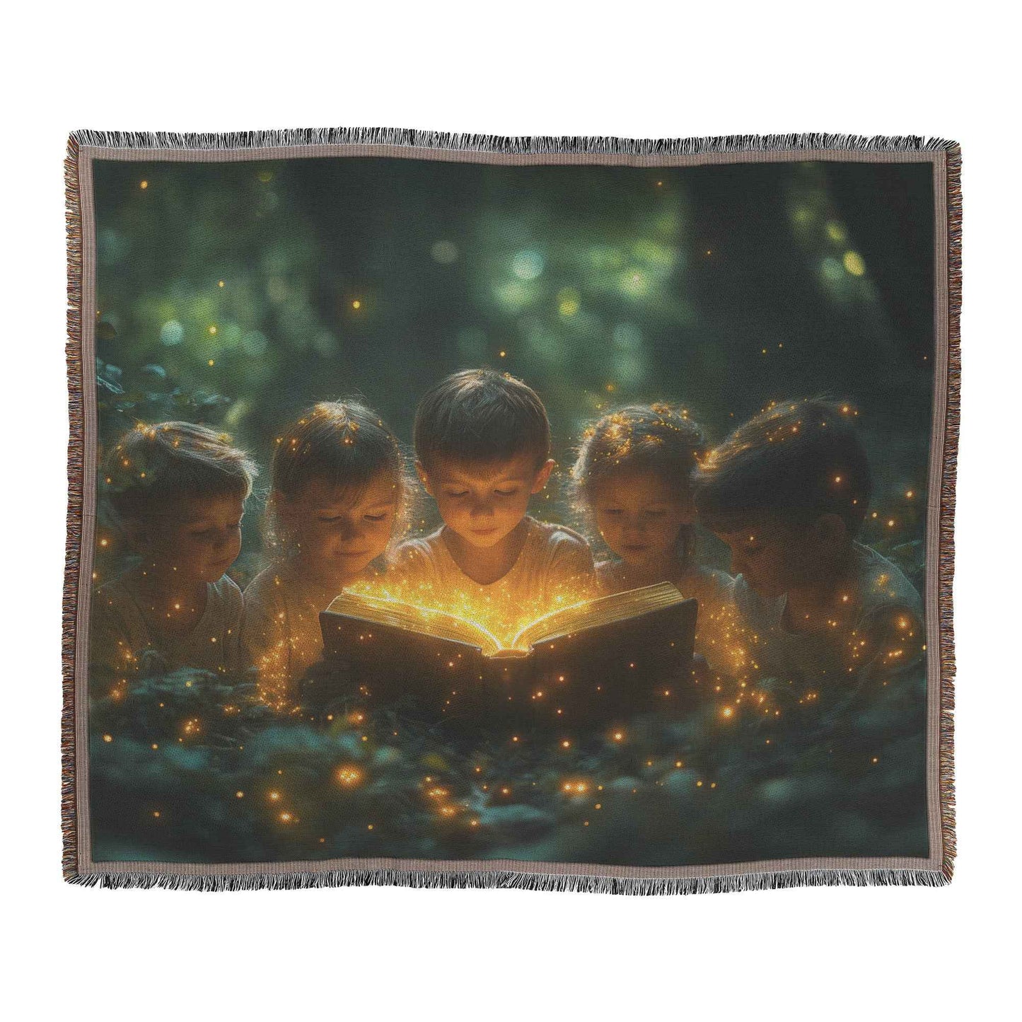 Children Gathered Around an Ancient Book Under Fireflies in a Magical Forest Christian Throw Blanket  Cozy Woven Kids Comfort Blanket with Hope  Holy Faith Inspired Prayer Healing Blanket for Children
