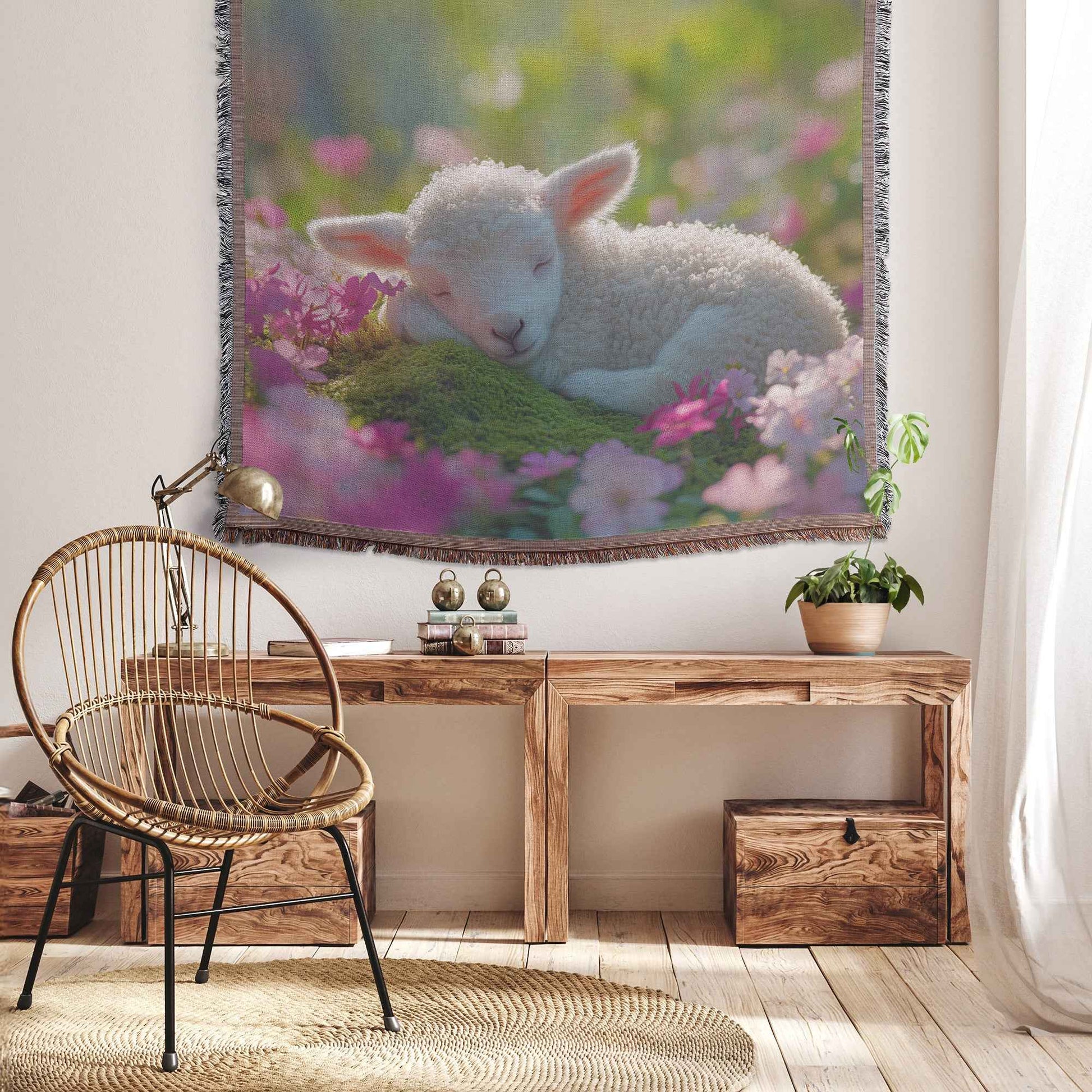 Cute Lamb Sleeping in a Vibrant Flower Meadow Surrounded Pastel Colors Christian Throw Blanket  Cozy Woven Kids Comfort Blanket with Hope  Holy Faith Inspired Prayer Healing Blanket for Children
