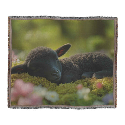 Cute Black Lamb Peacefully Sleeping in Colorful Grass and Flowers Christian Throw Blanket  Cozy Woven Kids Comfort Blanket with Hope  Holy Faith Inspired Prayer Healing Blanket for Children
