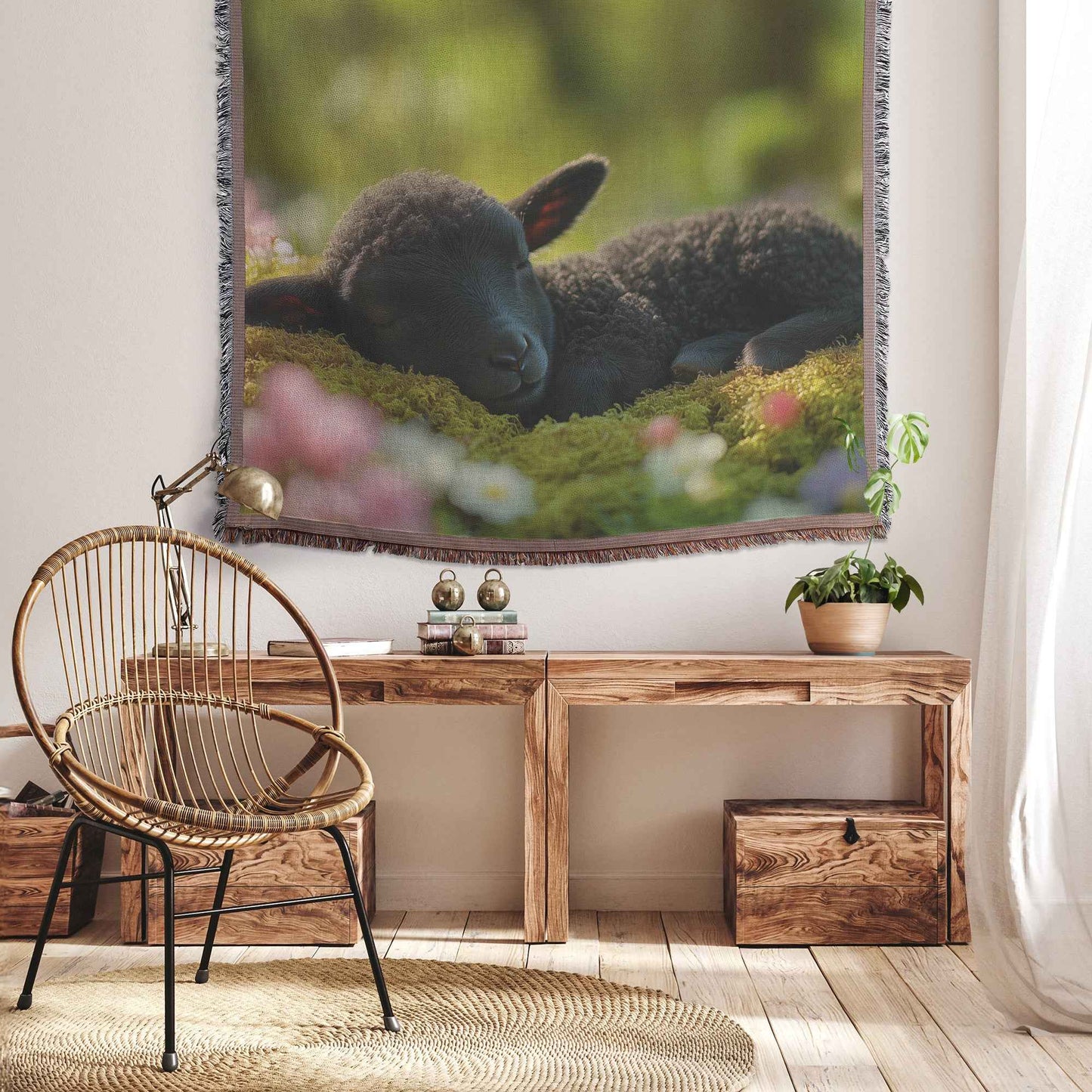 Cute Black Lamb Peacefully Sleeping in Colorful Grass and Flowers Christian Throw Blanket  Cozy Woven Kids Comfort Blanket with Hope  Holy Faith Inspired Prayer Healing Blanket for Children