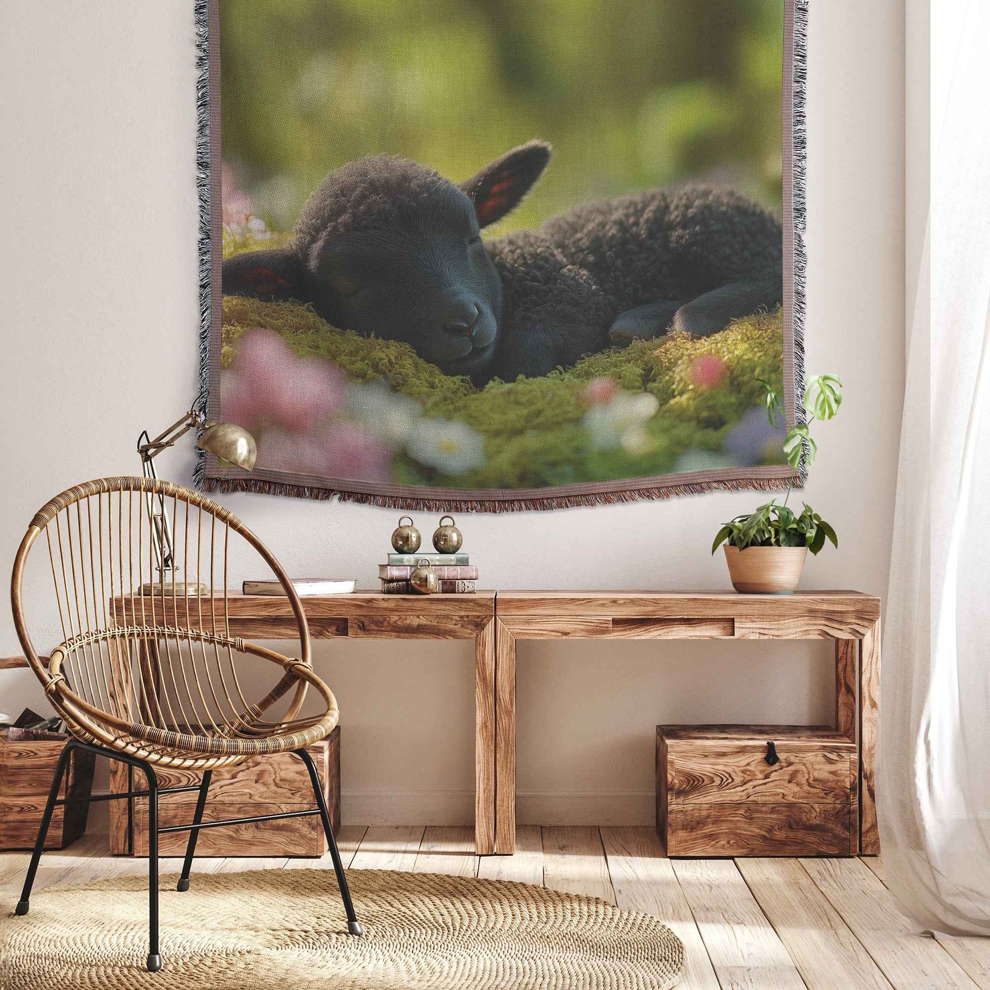 Cute Black Lamb Peacefully Sleeping in Colorful Grass and Flowers Christian Throw Blanket  Cozy Woven Kids Comfort Blanket with Hope  Holy Faith Inspired Prayer Healing Blanket for Children