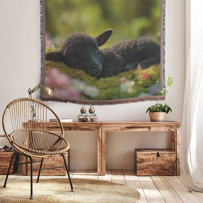Cute Black Lamb Peacefully Sleeping in Colorful Grass and Flowers Christian Throw Blanket  Cozy Woven Kids Comfort Blanket with Hope  Holy Faith Inspired Prayer Healing Blanket for Children
