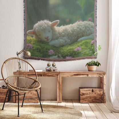 Cute Sleeping Lamb Nestled in Mossy Grass Surrounded Pink Flowers Christian Throw Blanket  Cozy Woven Kids Comfort Blanket with Hope  Holy Faith Inspired Prayer Healing Blanket for Children