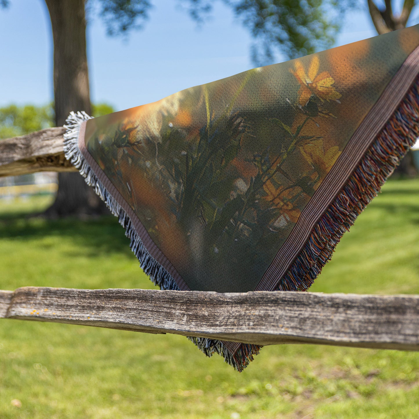 Young Girl in Prayer Amidst Orange Flowers  Serene Christian Woven Throw Blanket with Soft Sunlight Peace and Devotion for Home Nursery or Sacred Space Decor - Awakening Righteousness