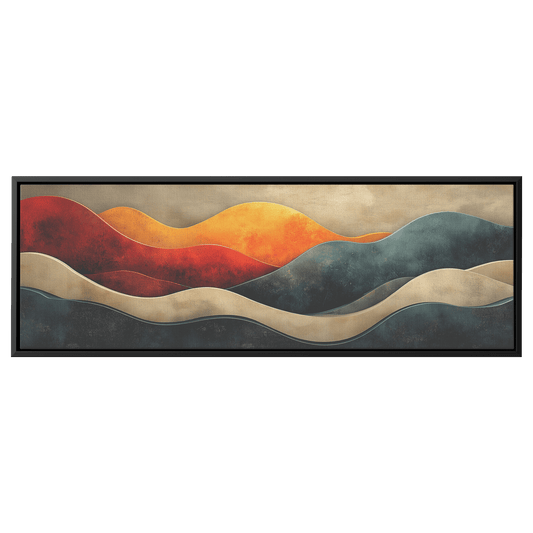 Abstract Composition Bold Wavy Shapes Earthy Tones Clay Red Sand Beige Moss Green Ultra High Definition Modern Boho Panoramic Framed Canvas Wall Art - Awakening Righteousness
