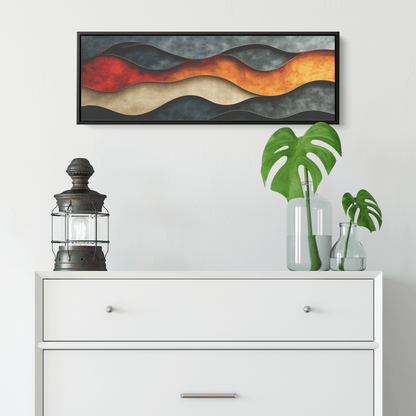 Abstract Wavy Shapes Clay Red Sand Beige Moss Green Ultra High Definition Modern Boho Panoramic Framed Canvas Wall Art - Awakening Righteousness