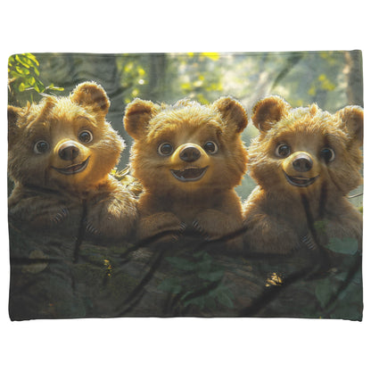 Adorable Baby Bear Cubs in Sunlit Forest Cozy Fleece Sherpa Blanket - Awakening Righteousness