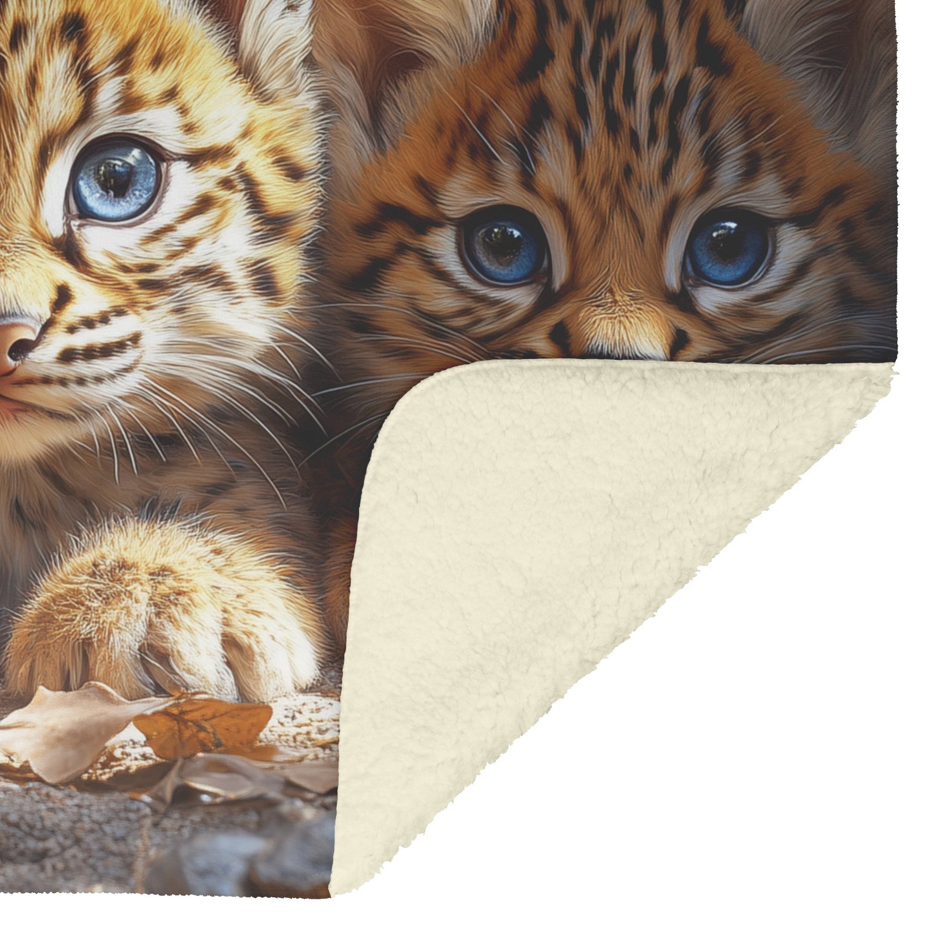 Adorable Baby Bobcats with Blue Eyes Cozy Fleece Sherpa Blanket - Awakening Righteousness