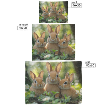 Adorable Baby Bunnies Frolicking in Lush Sunlit Garden with Soft Green Backdrop Cozy Fleece Sherpa Blanket - Awakening Righteousness