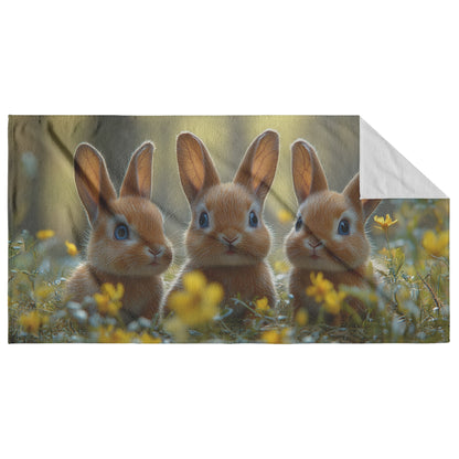 Adorable Baby Bunnies in Wildflower Meadow Beach Towel for Nature and Animal Lovers - Awakening Righteousness