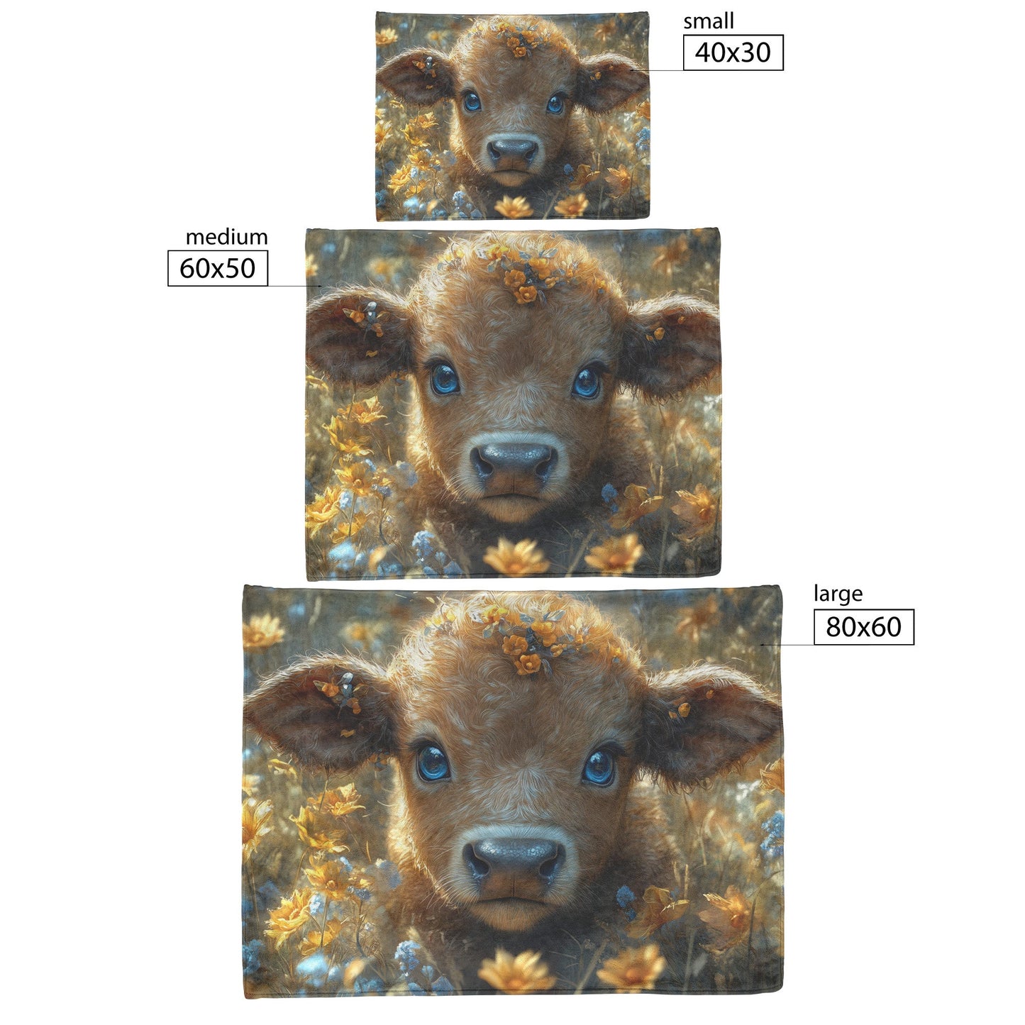 Adorable Baby Calf with Blue Eyes in Yellow Flower Field Cozy Fleece Sherpa Blanket - Awakening Righteousness