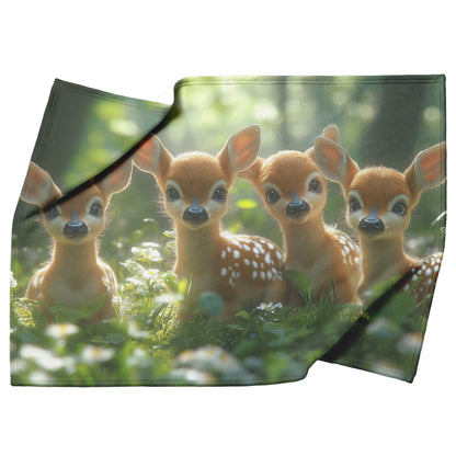 Adorable Baby Deer with Big Eyes in Serene Forest Surrounded by Flowers and Green Grass Cozy Fleece Sherpa Blanket - Awakening Righteousness