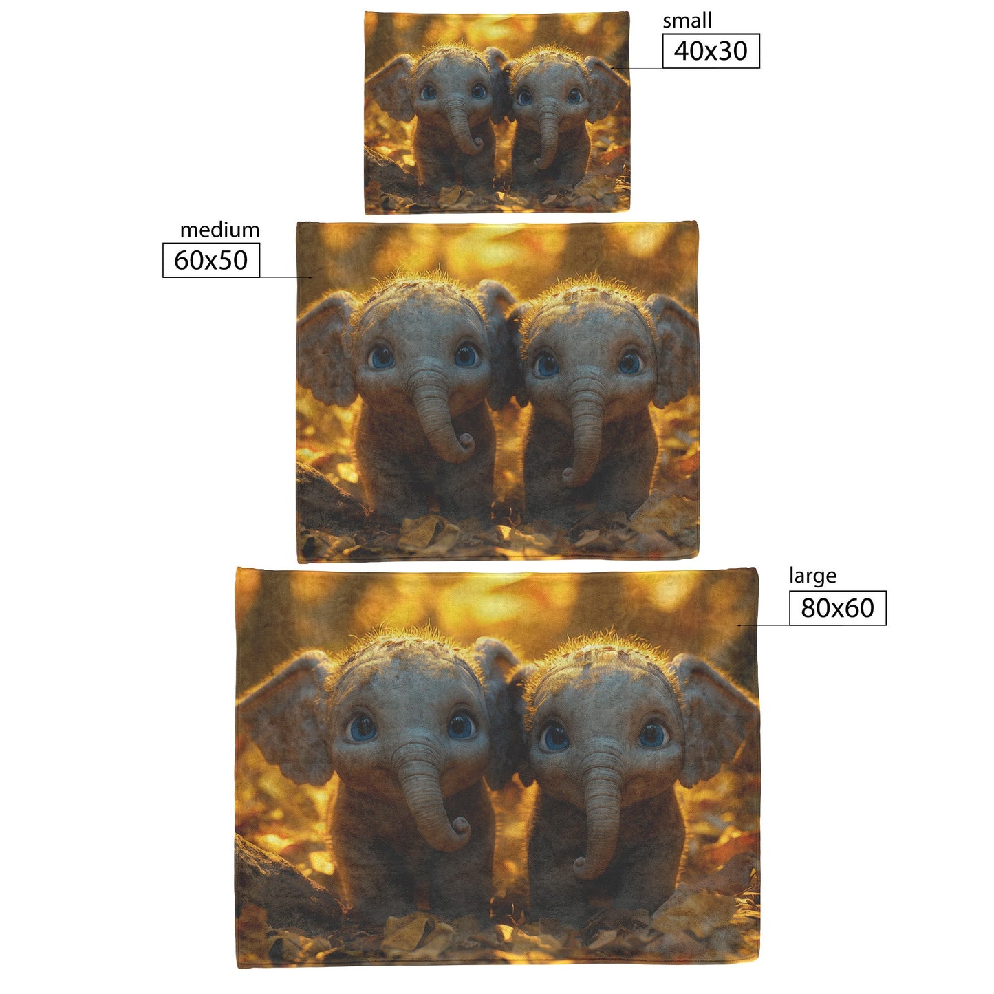 Adorable Baby Elephants with Golden Fur in Autumn Forest Cozy Fleece Sherpa Blanket - Awakening Righteousness