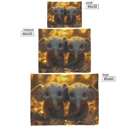 Adorable Baby Elephants with Golden Fur in Autumn Forest Cozy Fleece Sherpa Blanket - Awakening Righteousness