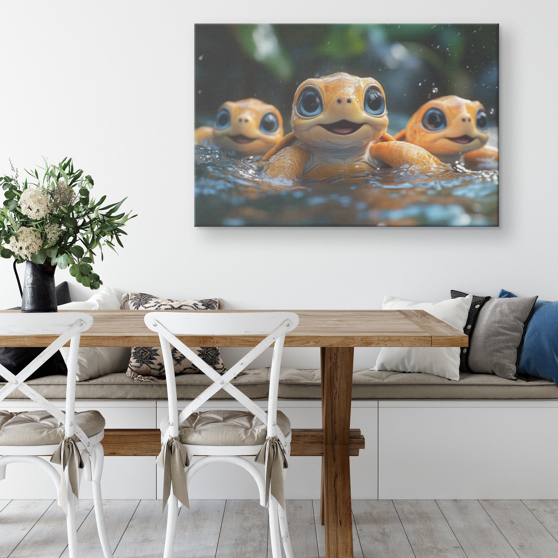 Adorable Baby Giraffe with Big Blue Eyes in Magical Enchanted Forest Canvas Wall Art for Nature Lovers - Awakening Righteousness