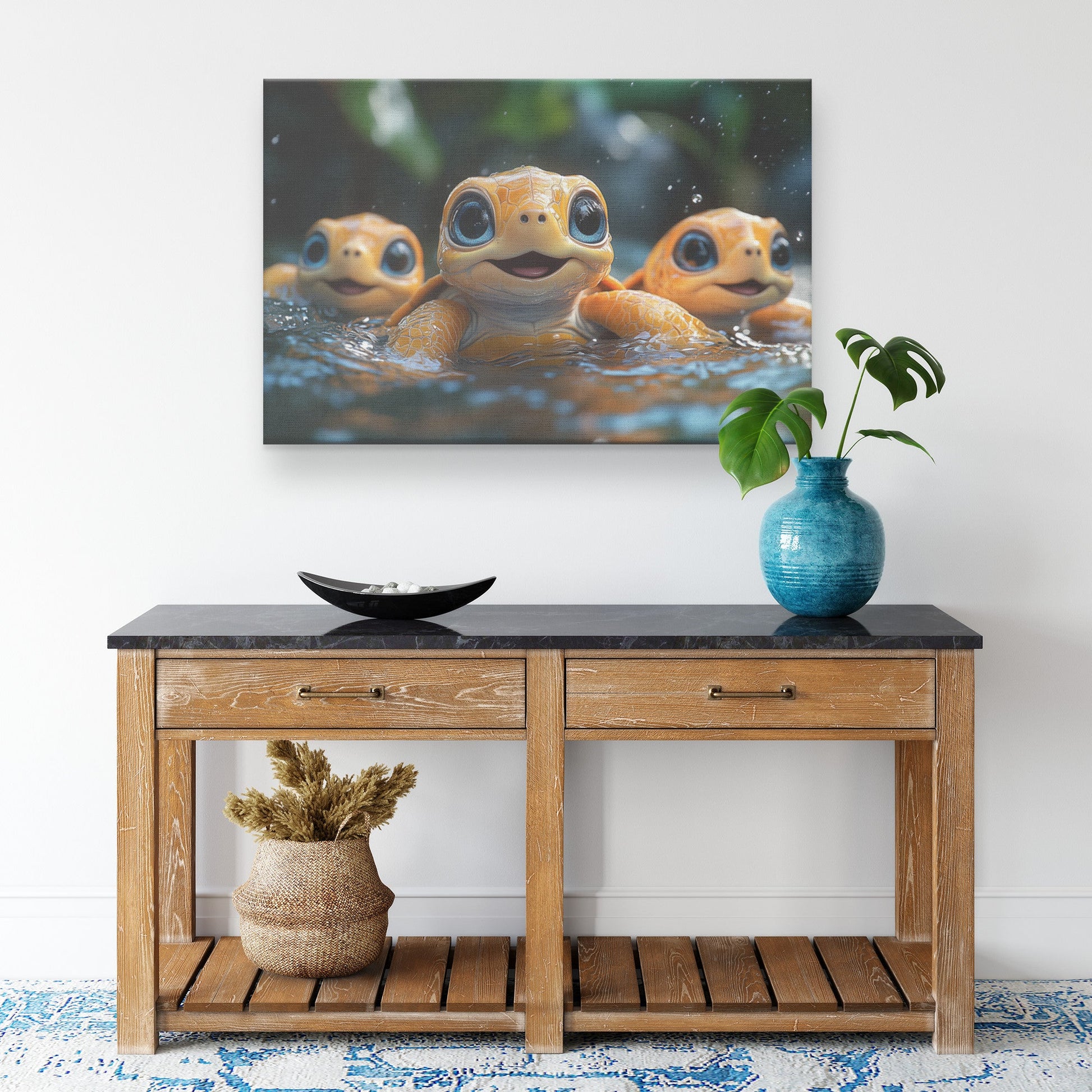 Adorable Baby Giraffe with Big Blue Eyes in Magical Enchanted Forest Canvas Wall Art for Nature Lovers - Awakening Righteousness