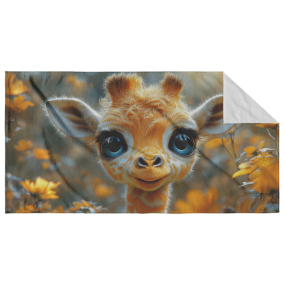 Adorable Baby Giraffe with Big Blue Eyes Plush Beach Towel Ultra Soft Nature Inspired Design for Beach Pool or Travel - Awakening Righteousness