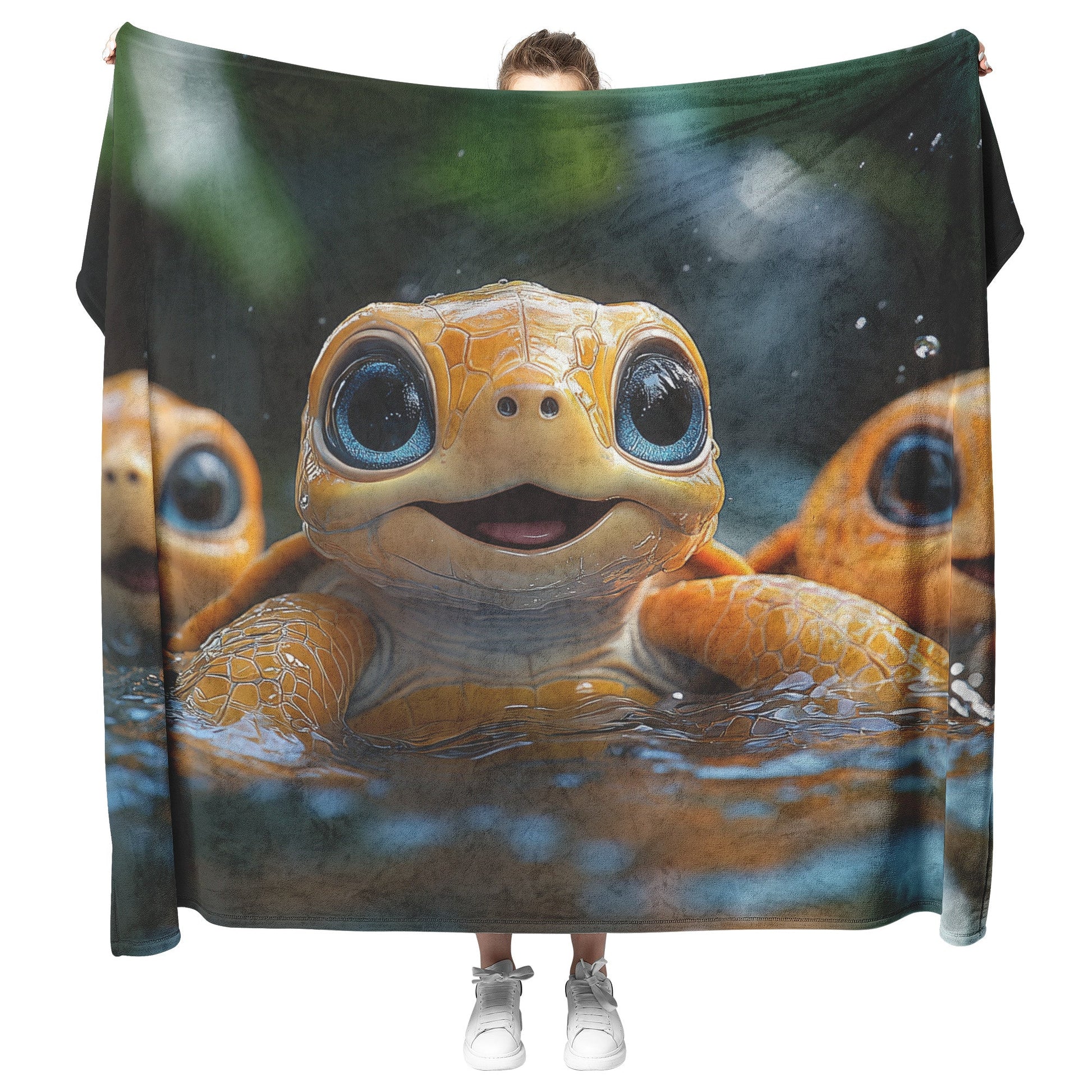 Adorable Baby Giraffe with Blue Eyes in Magical Enchanted Cozy Forest Fleece Sherpa Blanket - Awakening Righteousness