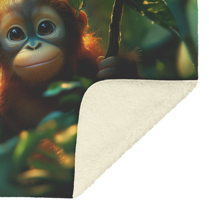 Adorable Baby Orangutans Cozy Fleece Sherpa Blanket Jungle Wildlife Joy and Wonder - Awakening Righteousness