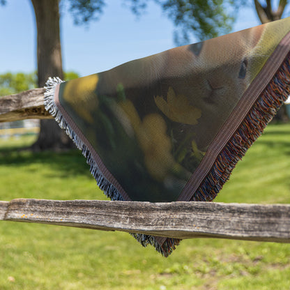 Adorable Baby Rabbits Sitting in Green Grass Surrounded by Spring Flowers Woven Throw Blanket - Awakening Righteousness