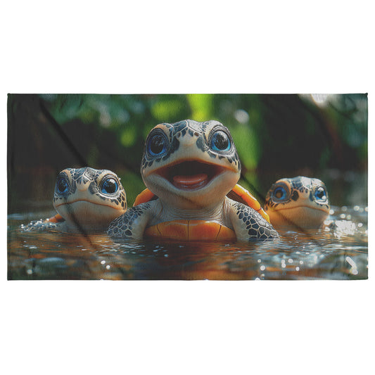 Adorable Baby Sea Turtles Swimming in Tropical Waters Stunning Wildlife Art Soft Lightweight Absorbent Beach Towel - Awakening Righteousness