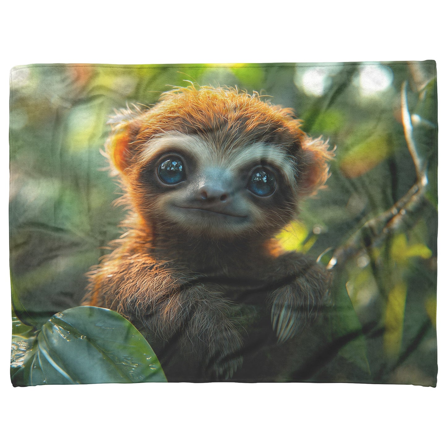 Adorable Baby Sloth with Expressive Eyes on Tree Branch Cozy Fleece Sherpa Blanket - Awakening Righteousness