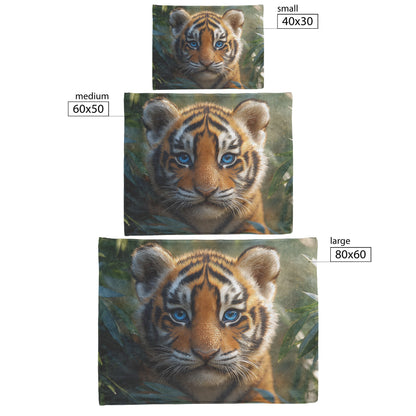 Adorable Baby Tiger Baby Peeking Through Jungle Leaves Fleece Sherpa Blanket Soft Cozy Blanket - Awakening Righteousness