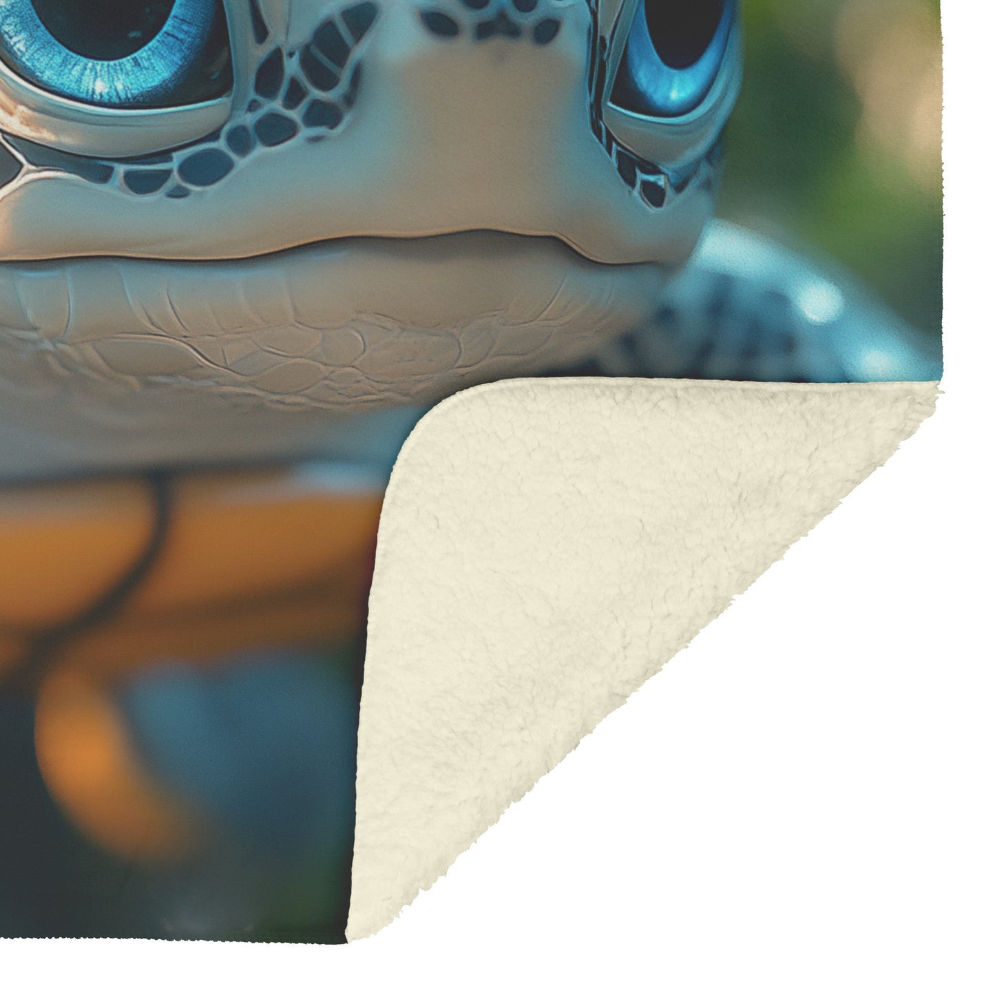 Adorable Baby Turtle with Sparkling Eyes Under Sunlight Cozy Fleece Sherpa Blanket - Awakening Righteousness