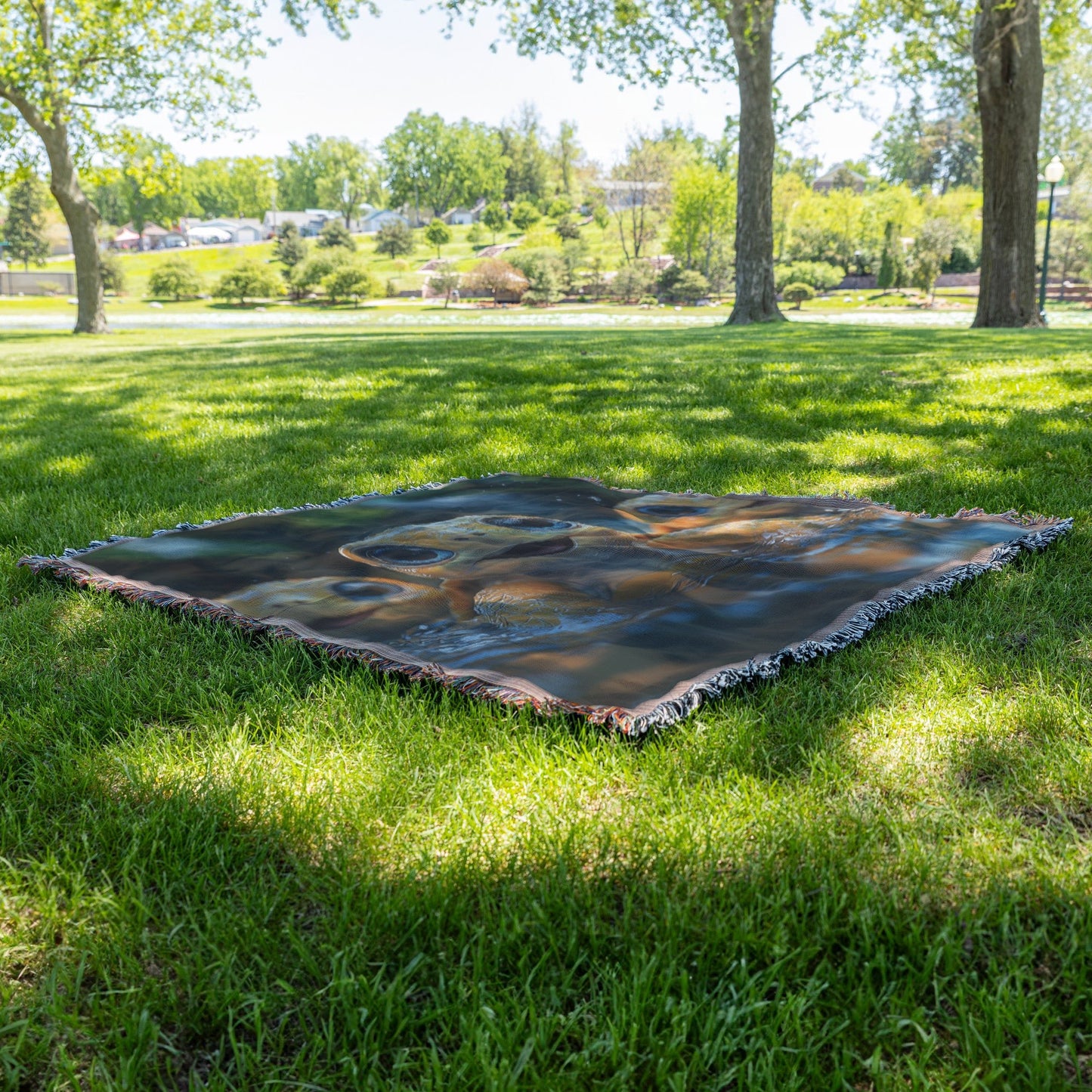 Adorable Baby Turtles in Enchanted Forest Lake Cozy Woven Throw Blanket - Awakening Righteousness