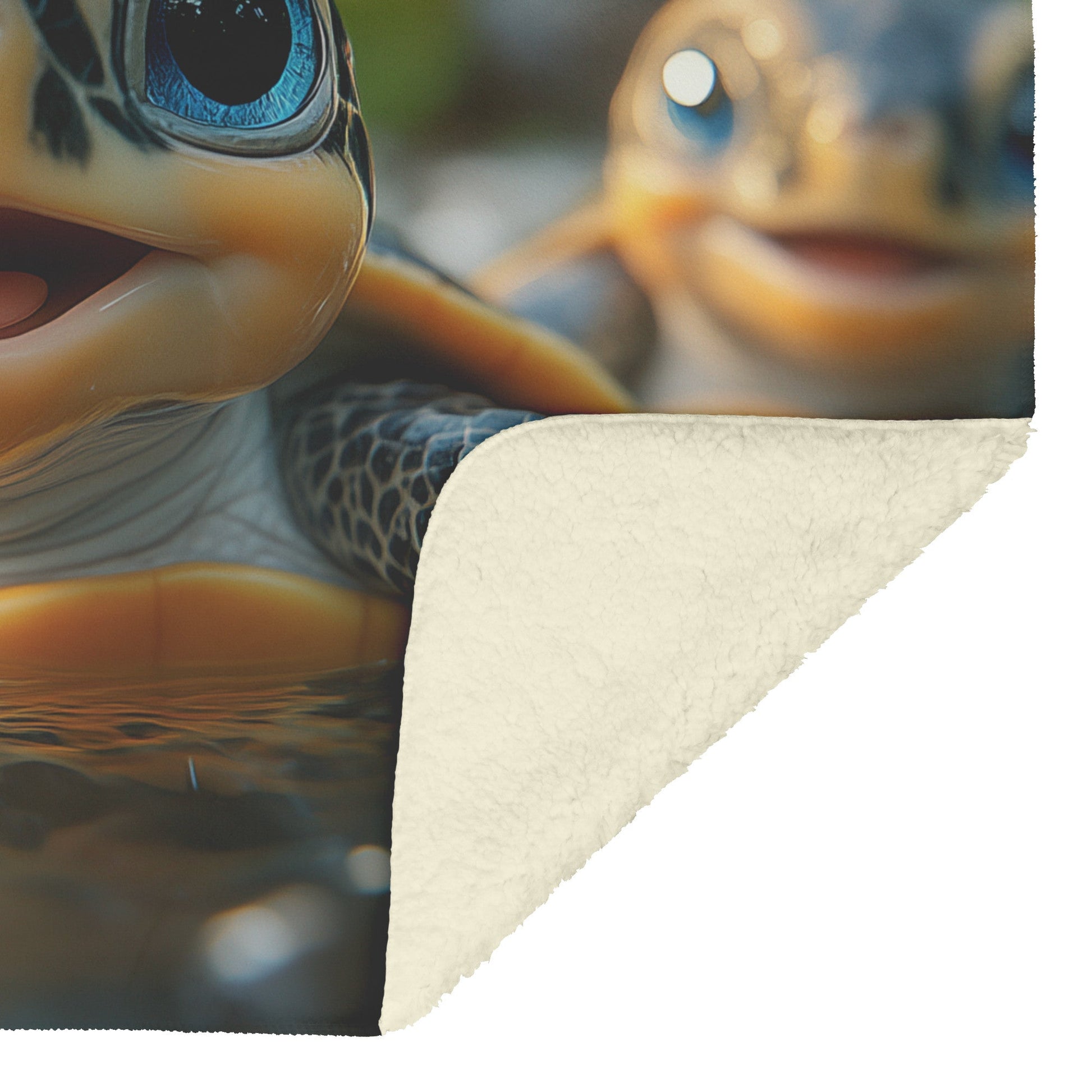 Adorable Baby Turtles Playing in Water with Lush Greenery Cozy Fleece Sherpa Blanket - Awakening Righteousness