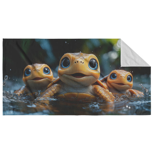 Adorable Baby Turtles Swimming Beach Towel Vibrant Ocean Inspired Design - Awakening Righteousness
