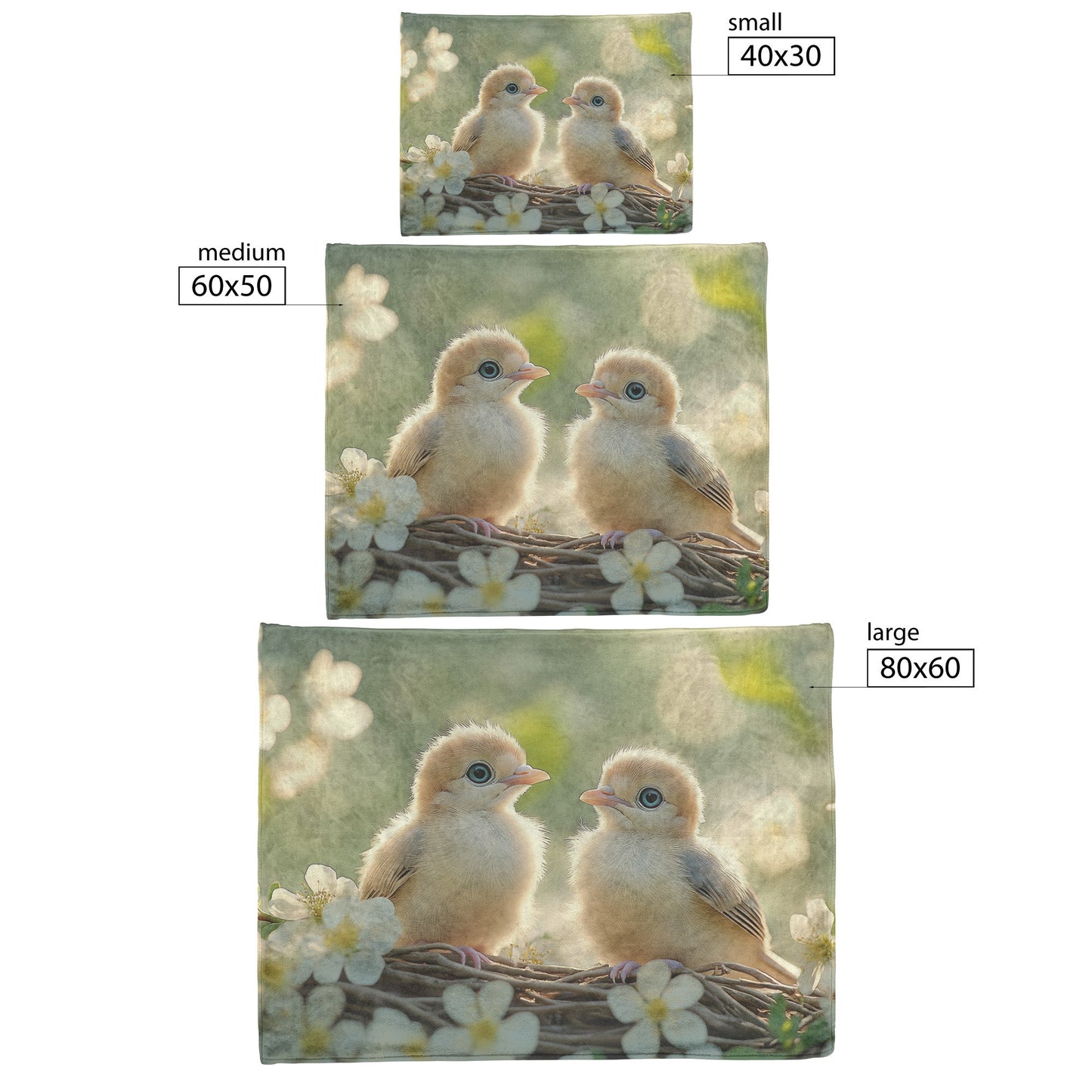 Adorable Baby Yellow Birds with Blue Eyes in Cozy Nest Surrounded by White Flowers Fleece Sherpa Blanket - Awakening Righteousness