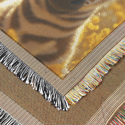Adorable Baby Zebras with Blue Eyes in Golden Field of Yellow Flowers Cozy Woven Throw Blanket - Awakening Righteousness