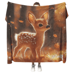Adorable Fawn in Autumn Forest Fleece Sherpa Blanket for Cozy Home Decor - Awakening Aesthetics