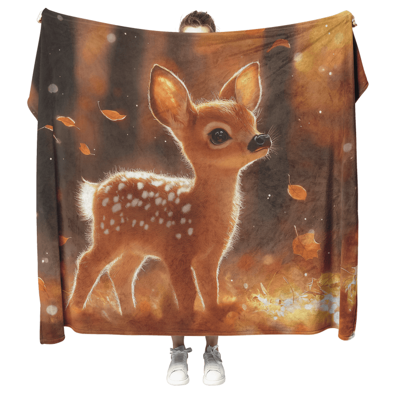 Adorable Fawn in Autumn Forest Fleece Sherpa Blanket for Cozy Home Decor - Awakening Aesthetics