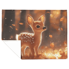 Adorable Fawn in Autumn Forest Fleece Sherpa Blanket for Cozy Home Decor - Awakening Aesthetics