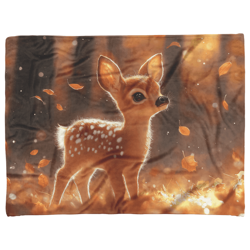 Adorable Fawn in Autumn Forest Fleece Sherpa Blanket for Cozy Home Decor - Awakening Aesthetics